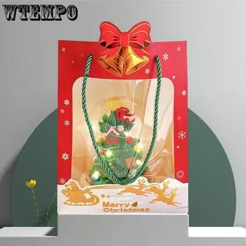 WTEMPO 10PCS, 8*14*18CM, Christmas Paper Handbags, Hot Stamping Christmas Eve Gift Packaging Bags, Transparent Window Gift Display Bags 10pcs красный