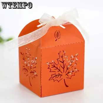 WTEMPO 10pcs Fall Maple Leaf Hollow Party Gift Boxes The Thanksgiving Day Pumpkin Pie Sweet Potato Packaging Boxes, Creative DIY Orange Paper Boxes 10pcs оранжевый