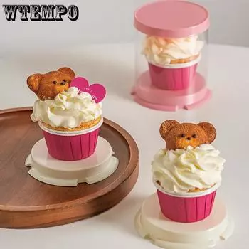 WTEMPO 10PCS Mini Cake Cupcake Packaging Boxes Cylindrical Creative DIY Transparent Dessert Packaging Boxes Perfect for Festivals Wedding and Party 10pcs бежевый