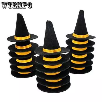 WTEMPO 10PCS Mini Felt Hats, Suitable for Halloween Creative DIY Hair Accessories Feativals Party Club Decor Solid Color Pointed Hat 10pcs чёрный