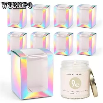 WTEMPO 10PCS Transparent Window Laser Paper Boxes Small Mug Glass Cups Aromatherapy Model Packaging Boxes, Perfect for Birthday Wedding Gift Boxes 10pcs