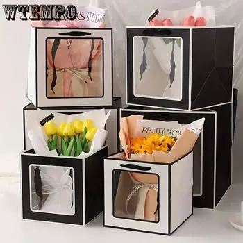 WTEMPO 12 шт 15*15*15 см прозрачные бумажные подарочные пакеты с окошком квадратные праздничные подарочные упаковочные пакеты сумки-тоут с цветами на День святого Валентина 12pcs белый