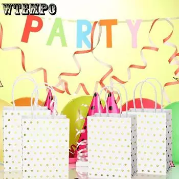 WTEMPO 12 шт. 6*11*15 см круглые точечные печатные подарочные пакеты портативные складные бумажные подарочные пакеты с ручками креативные праздничные подарочные упаковочные пакеты 12pcs чёрный