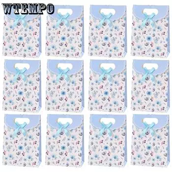 WTEMPO 12 шт. Простые цветочные печатные бумажные подарочные пакеты-сумки-банты-перевертыши многоцелевые свадебные праздничные упаковочные пакеты 12pcs розовый