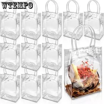 WTEMPO 12 шт 15*7*20 см прозрачные подарочные сумки из ПВХ прозрачные подарочные пакеты для вечеринок многоразовые сумки для хранения продуктов идеально подходят для свадьбы дня рождения 12pcs*15*7*20cm белый