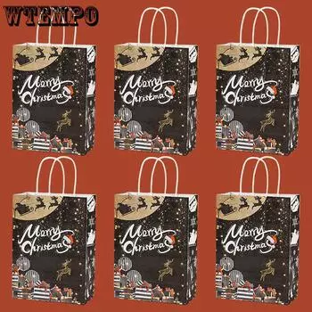 WTEMPO 12 шт 8*16*22 см Рождественские печатные рождественские подарочные пакеты креативные праздничные пакеты для упаковки конфет ручные пакеты из крафт-бумаги 12pcs*8*16*22cm