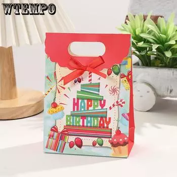 WTEMPO 12PCS, подарочные пакеты на день рождения, печатные сумки с откидной крышкой, креативные подарочные пакеты с бантом, сувенирные пакеты для небольших подарков 12pcs*24*12*33cm красный