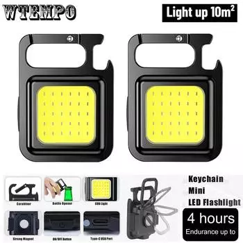 WTEMPO 1/2/4/6/8 шт. мощный светодиодный фонарик USB перезаряжаемая лампа сильный магнитный рабочий свет портативный брелок для кемпинга на открытом воздухе 1PCS чёрный