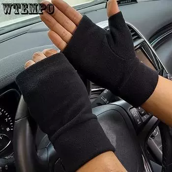 WTEMPO 1 Pair of Men s Outdoor Sports Running Thick Fleece Gloves Unisex Winter Working Writing Warm Half Finger Gloves 1pair чёрный