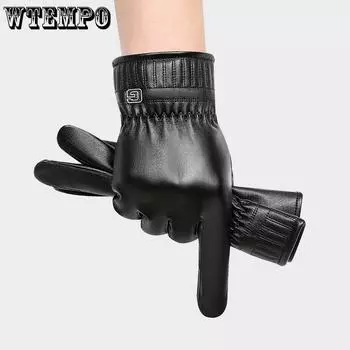 WTEMPO 1 пара, 4 вида стилей, перчатки из искусственной кожи с сенсорным экраном и полным пальцем, морозостойкие, ветрозащитные, теплые плюшевые перчатки для уличного велоспорта 1 pair