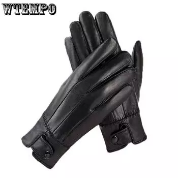 WTEMPO 1 пара из искусственной кожи, теплые плюшевые перчатки с длинными пальцами, осень-зима, уличные велосипедные перчатки из искусственной кожи, черные перчатки 1 pair чёрный
