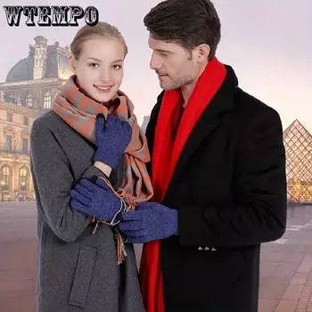 WTEMPO 1 пара однотонных вязаных перчаток с длинными пальцами, унисекс, осень-зима, уличные холодостойкие теплые перчатки с сенсорным экраном 1 pair чёрный