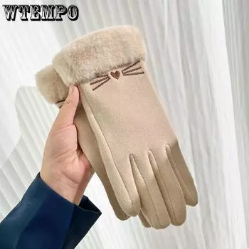 WTEMPO 1 пара осенне-зимних бархатных толстых теплых простых ветронепроницаемых перчаток с закрытыми пальцами, однотонные перчатки для езды на велосипеде и защиты от холода для сенсорных экранов 1 pair чёрный