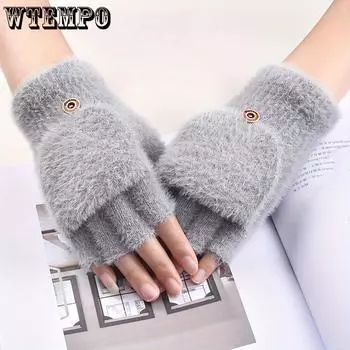 WTEMPO 1 пара осенне-зимних новых мужских шерстяных перчаток без пальцев унисекс, простые уличные велосипедные теплые вязаные флип-перчатки 1 pair хаки