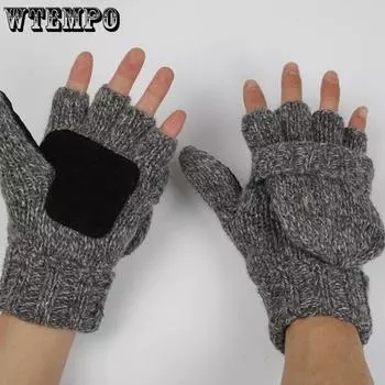 WTEMPO 1 пара шерстяных вязаных перчаток, мужские зимние шерстяные и флисовые утолщенные перчатки с полупальцами, корейские теплые перчатки для езды на велосипеде, ходьбы и верховой езды 1pair чёрный