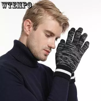WTEMPO 1 пара жаккардовых мужских трикотажных перчаток, защищающих от холода и ветра, теплые перчатки для сенсорных экранов, для езды на велосипеде, катания на лыжах 1pair чёрный