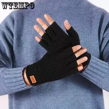 WTEMPO 1 пара зимних однотонных перчаток без пальцев унисекс, осенне-зимние вязаные теплые холодостойкие ветрозащитные велосипедные перчатки 2 pairs чёрный
