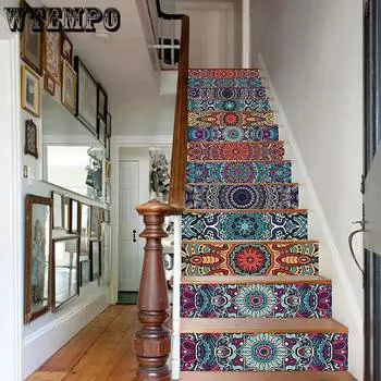 WTEMPO 1 рулон 18 см * 100 см, наклейки на лестницу в богемном стиле, самоклеящиеся наклейки на стену, можно снять, водонепроницаемый ПВХ, домашняя декоративная художественная роспись 1 roll разноцветный