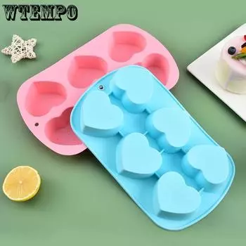 WTEMPO 1 шт. 6 полостей креативная силиконовая форма для хлеба и торта в форме любви, однотонная простая форма для мыла «сделай сам», клей, поделки, форма ручной работы 26*15.7cm синий