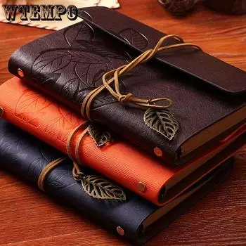 WTEMPO 1PC A6 в переплете из искусственной кожи с отрывными листами, блокнот с ремешками, дорожный блокнот, деловой блокнот, самодельная ручная бухгалтерская книга 18.5*12.5cm чёрный