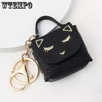 WTEMPO 1 шт., брелок с милым котом и маленькой сумкой, кошелек из искусственной кожи, брелок для ключей, пара личных вещей, декоративный кулон 1pc*5*7cm чёрный