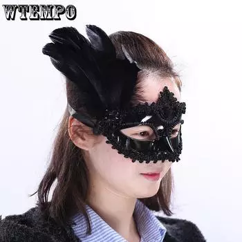 WTEMPO 1 шт. Хэллоуин вечеринка праздник шоу наряд венецианская белая принцесса маска маска для глаз маска из перьев 1pc чёрный