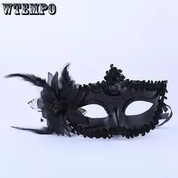 WTEMPO 1 шт. креативная европейская и американская праздничная пластиковая маска для вечеринки с цветочным узором, сетчатая маска на половину лица на Хэллоуин, карнавал в Венеции 1pc чёрный