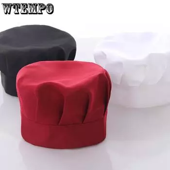 WTEMPO 1 шт., кухонная рабочая шапка для ресторана, официанта, пекаря, шеф-повара, шапка для взрослых, для кухни, готовки, эластичная резинка, плиссированная шапка 2pcs красный
