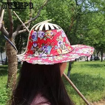 WTEMPO 1 шт. Летние шляпы от солнца с цветочным принтом в китайском стиле, весенний веер и шляпа 2 в 1, многофункциональные солнцезащитные шляпы для защиты от солнца на пляже 1pc розовый