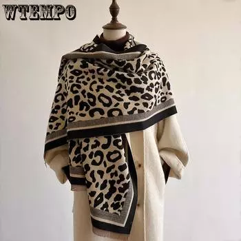 WTEMPO 1PC Американский ретро модный ветрозащитный шарф с леопардовым принтом осень-зима теплый шарф для поездок на работу и отдыха в клубе 180*65cm чёрный