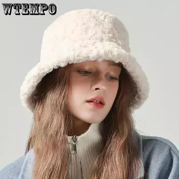 WTEMPO 1 шт. однотонные теплые панамы женские новые зимние мягкие универсальные плюшевые рыбацкие шапки подходят для езды на велосипеде и пешего туризма 56-59cm белый