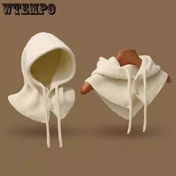 WTEMPO 1 шт. Осенне-зимние однотонные теплые эластичные вязаные шапки, морозостойкие, ветрозащитные, уличные, защитные шапки с пуговицами 1pc серый