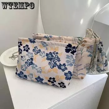 WTEMPO 1 шт. портативная косметичка с цветочным принтом, простая сумка для хранения косметики, сумка для путешествий, большая вместительная сумка 26.5*17*5cm синий