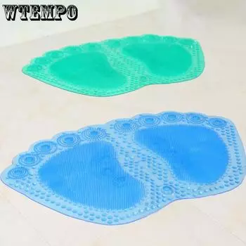 WTEMPO 1 шт., простой коврик в форме следа, нескользящий коврик на присоске для дома, ванной комнаты, отеля, прозрачный массажный коврик для ног 33*58cm синий