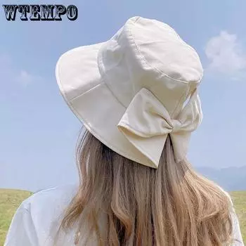 WTEMPO, 1 шт., простые однотонные солнцезащитные шляпы с большими полями с бантом, весенне-летние универсальные ветрозащитные солнцезащитные шляпы, легкие панамы One Size чёрный