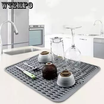 WTEMPO 1 шт. силиконовый дренажный коврик для сушки посуды, утолщенный изолированный кухонный коврик для столешницы, нескользящий коврик для разделочной доски 30*40cm серый