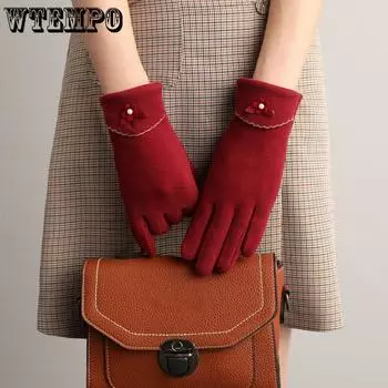 WTEMPO 1 шт., утолщенные теплые перчатки с цветами, однотонные, с сенсорным экраном, ветрозащитные, холодостойкие, перчатки с полным пальцем 1 pair красный