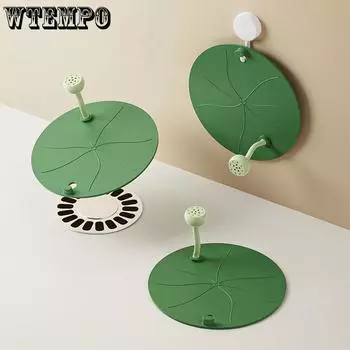 WTEMPO 1 шт. зеленый лист лотоса в форме сливного отверстия для пола, силиконовый коврик против запаха, канализационный коврик против насекомых, коврик для ванной комнаты, герметичный сливной чехол для пола, против запаха 1pc зелёный