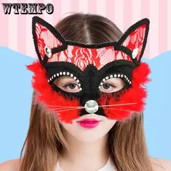 WTEMPO 1 шт. женские маски для костюмированной вечеринки, кружевные маски из ПВХ для мужчин и женщин, декоративные маски для Хэллоуина с изображением лица кошки 1pc чёрный