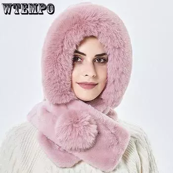 WTEMPO 1 шт. женские толстые зимние шапки-шарфы для защиты ушей, однотонные, холодостойкие, ветрозащитные, теплые, плюшевые шапки для активного отдыха, велоспорта, катания на лыжах, повседневные, универсальные шапки One Size чёрный