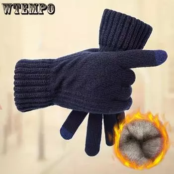 WTEMPO 1Pair Men s Winter Knitted Cold-proof Windproof Full Finger Gloves Touch Screen Fleece Warm Outdoor Cycling Gloves 1pair чёрный