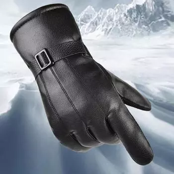 WTEMPO 1Pair Winter Warm Faux Leather Gloves Windproof Cold-proof Outdoor Cycling PU Gloves Men Fleece Touch Screen Thick Gloves 1pair чёрный