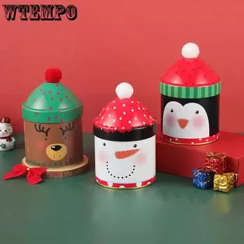 WTEMPO 1 шт. 3 стиля, милая рождественская коробка для шоколадных конфет, напечатанная банка для хранения, креативная и персонализированная подарочная упаковка, железная коробка в форме рождественской шляпы 1pc белый