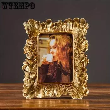 WTEMPO 1PC Европейский и американский стиль ретро фоторамка в форме пальмовых листьев, однотонная 5-дюймовая фоторамка, украшение для домашнего креативного фоторамки 5-inch золотой