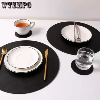 WTEMPO 1PC PU Faux Leather Placemat Waterproof Solid Color Coasters Dining Room Kitchen Table Mats Easy To Wipe Off for Dining Table 1pc чёрный