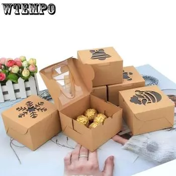 WTEMPO 20 шт 6.3*10*10 см Маленькие подарочные коробки для рождественской вечеринки Упаковочные коробки для конфет, печенья, шоколада Прозрачные окна Коробки для тортов из крафт-бумаги 20pcs