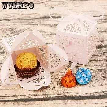 WTEMPO 20 шт. однотонных полых подарочных коробок с лентой для дня рождения, свадьбы, вечеринки, подарочные коробки, небольшие сувенирные подарки, упаковочные коробки 20pcs розовый