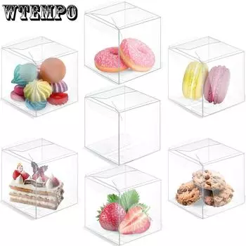 WTEMPO 20 шт. прозрачные подарочные коробки в форме куба, прозрачные пластиковые коробки для подарков, креативные самодельные шоколадные кексы-макароны, маленькие коробки для праздников и вечеринок 20pcs белый
