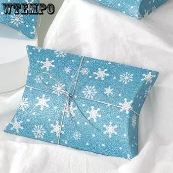 WTEMPO 20 шт. Рождественские зимние подарочные коробки со снежинками, коробки для конфет, коробки для закусок, коробки в форме подушек, синие праздничные подарочные коробки для свадебных сувениров 20pcs небесно-голубой