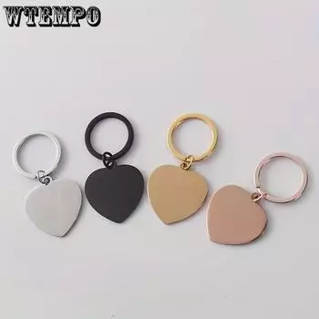 WTEMPO 2 шт., гладкая подвеска в форме сердца из нержавеющей стали, пустая бирка в форме сердца, кольцо для ключей «сделай сам» + брелок для ключей, может быть выгравирован, подарок на День святого Валентина 2pcs золотой